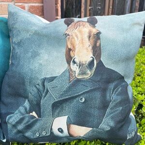 Horse Portrait Throw Pillow - Teal Gray